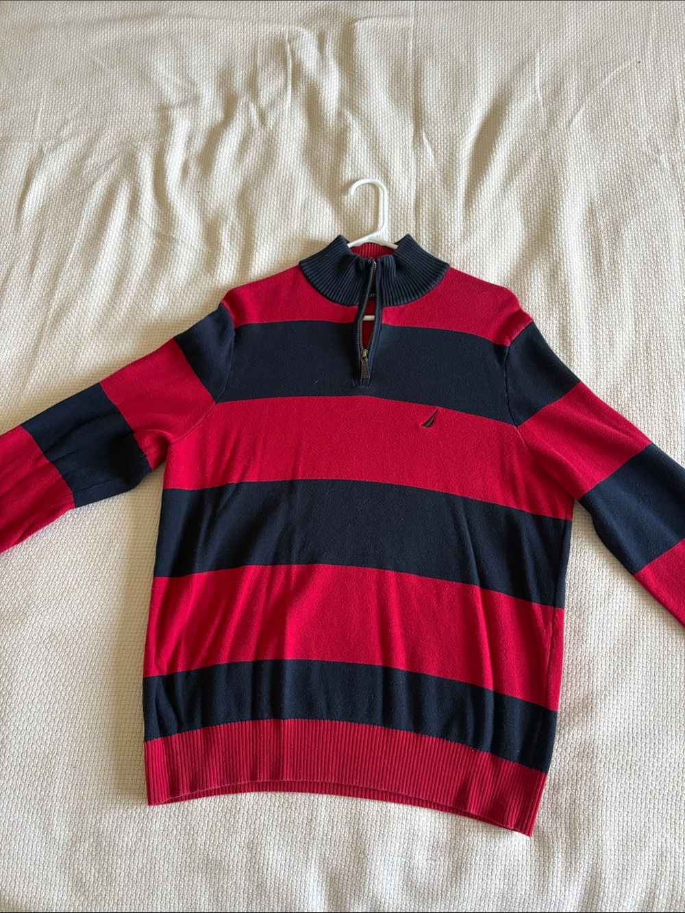 Nautica Men’s Red & Navy Striped Half-Zip Sweater
